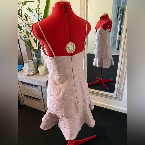 Size 10 - Forever New Mauve Mini Dress with embroidered pattern - Picture 5 of 11